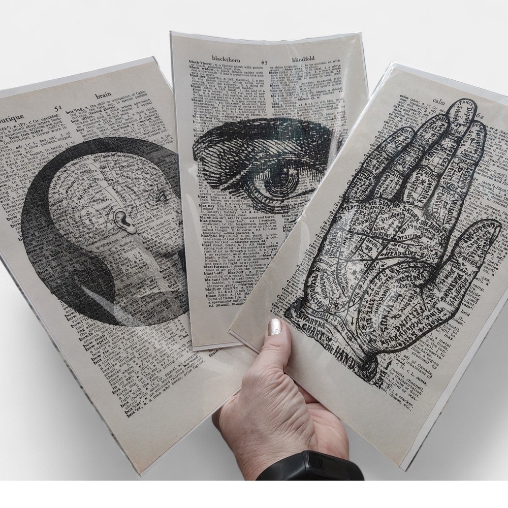 Occult Anatomical Art Prints Vintage Dictionary Pages Brain Eye Palmistry 3pgs